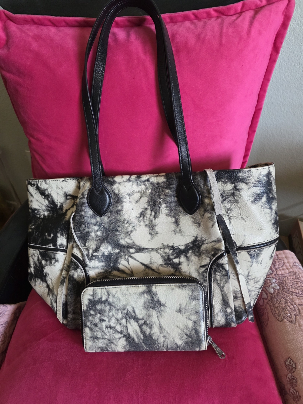 Aimee Kestenberg Black & White Tie-Dye Tote with Matching Wallet